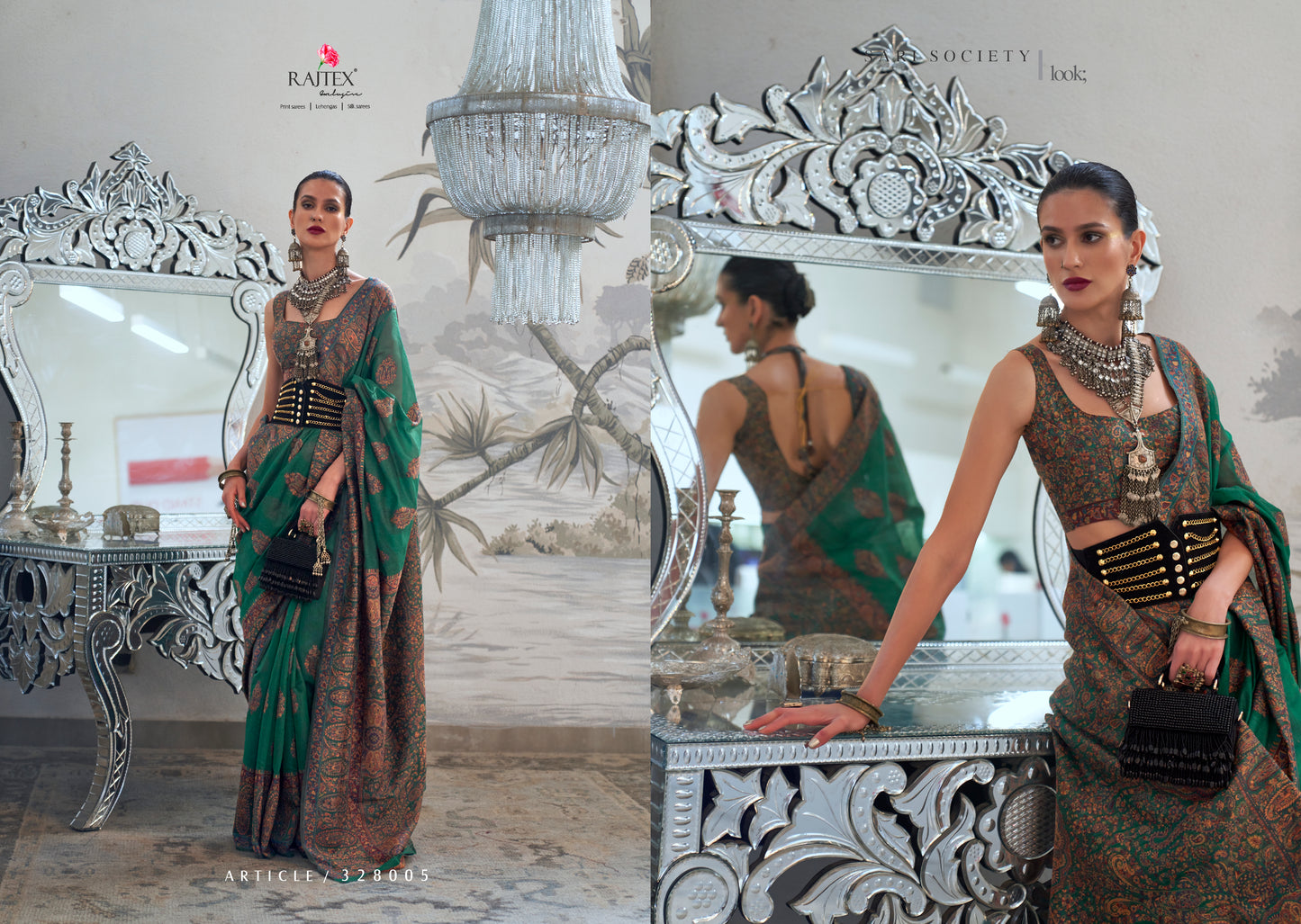 Green Modal Heavy Kashmiri Handloom Weaving Silk Saree