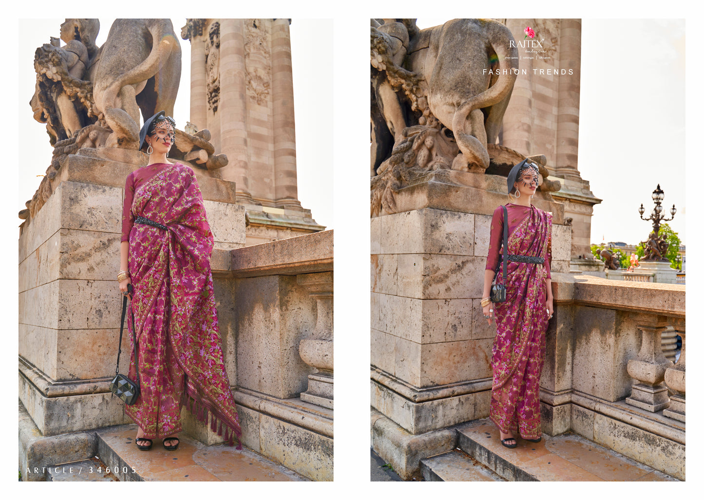 Mauve Pink Organza Parsi Handloom Weaving Saree
