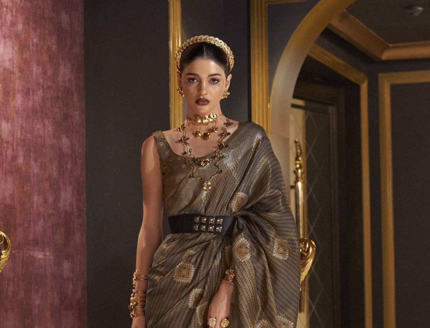 Copper Grey Silk Saree