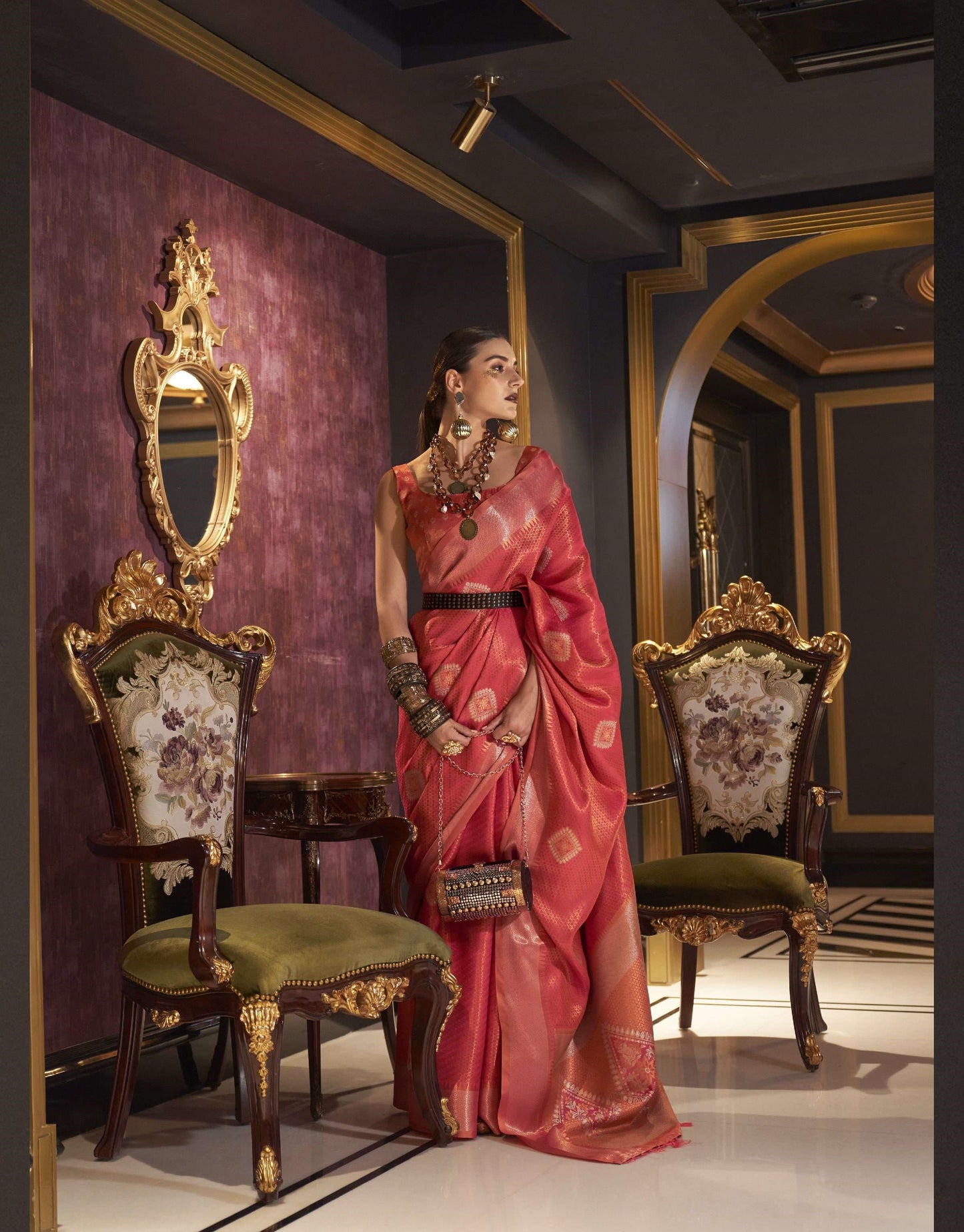 Red Pink Silk Saree