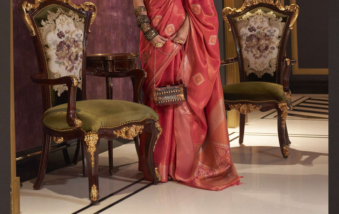 Red Pink Silk Saree