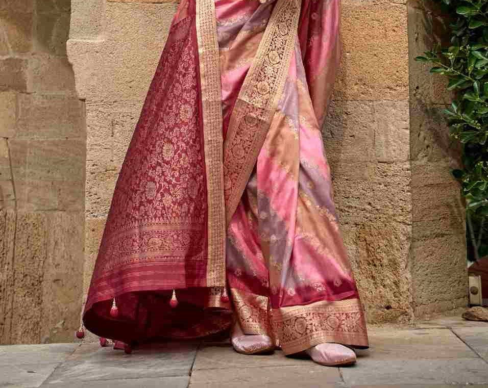Pink & Red Silk Saree