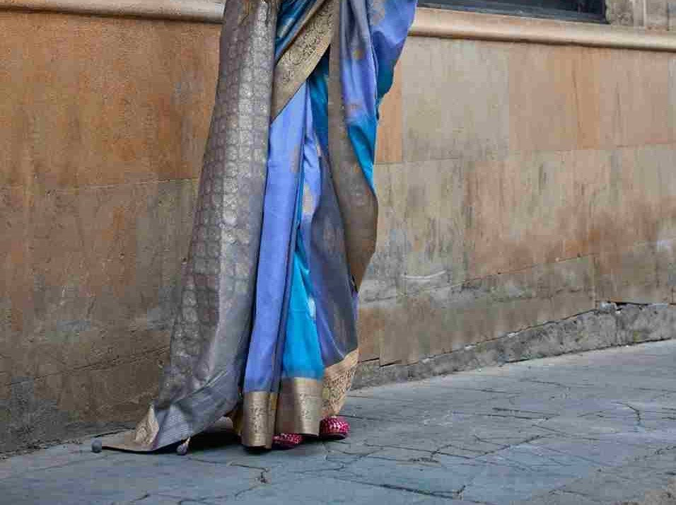 Light Blue & Grey Silk Saree