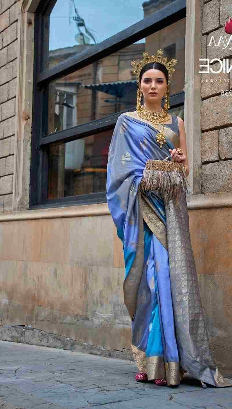 Light Blue & Grey Silk Saree