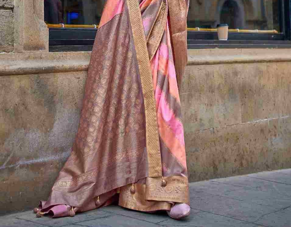 Pink & Grey Silk Saree