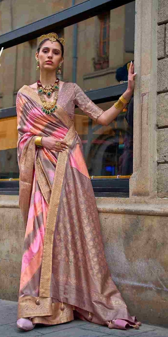 Pink & Grey Silk Saree