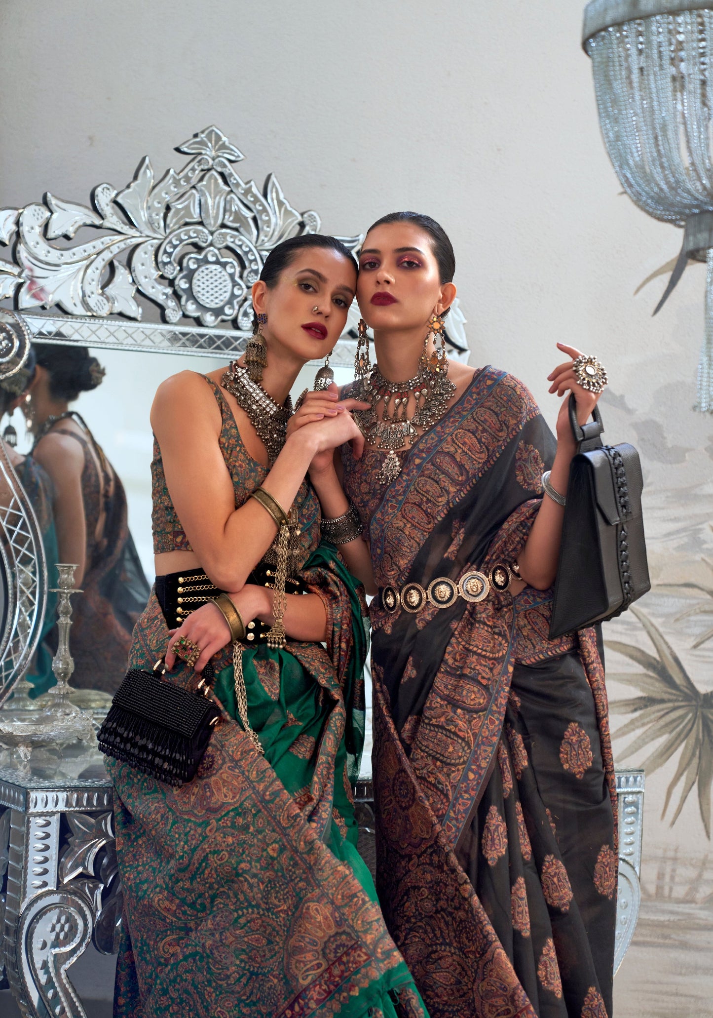 Green Modal Heavy Kashmiri Handloom Weaving Silk Saree
