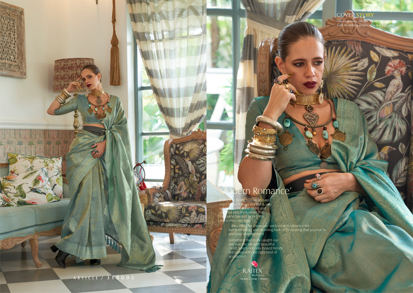 Teal Green Satin Tissue Nylon Handloom Weaving Silk Saree