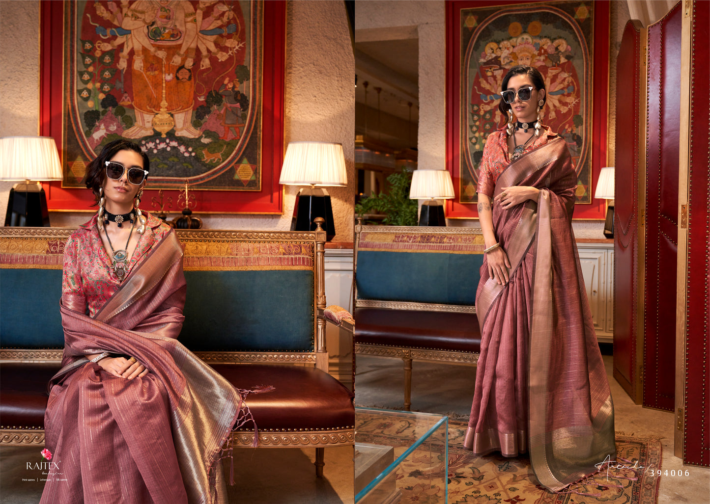 Rustic Peach Handwoven Moss Chiffon Saree with Heavy Jacquard Blouse