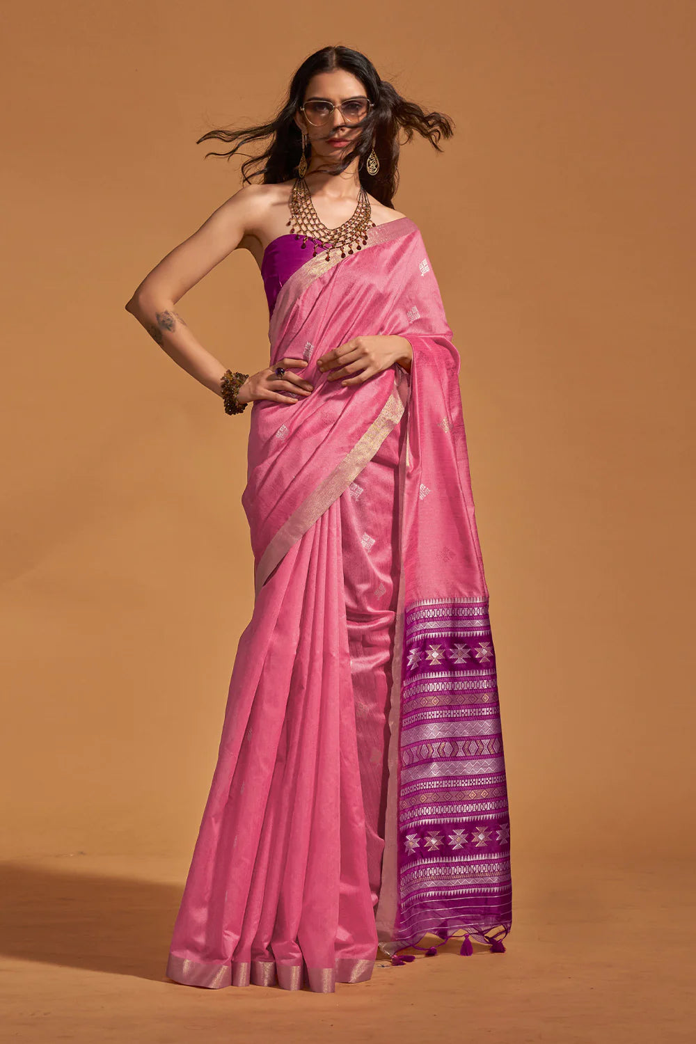 Baby Pink Handloom Silk Saree