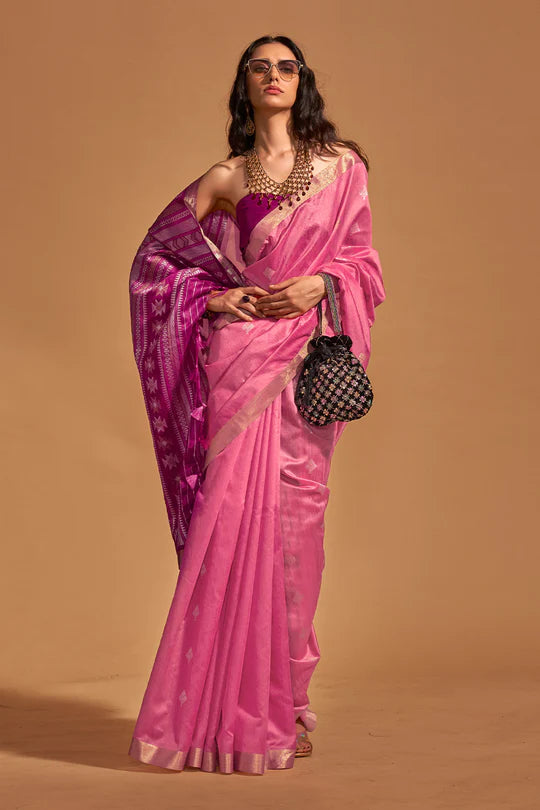 Baby Pink Handloom Silk Saree