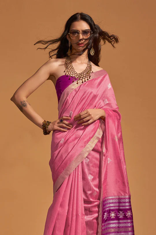Baby Pink Handloom Silk Saree