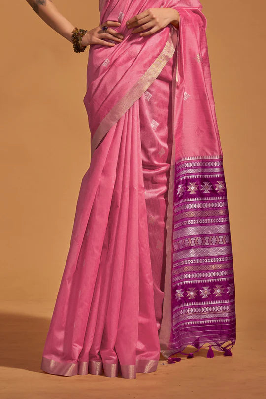Baby Pink Handloom Silk Saree