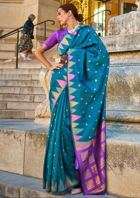 Blue Handloom Weaving Khaddi Silk Saree