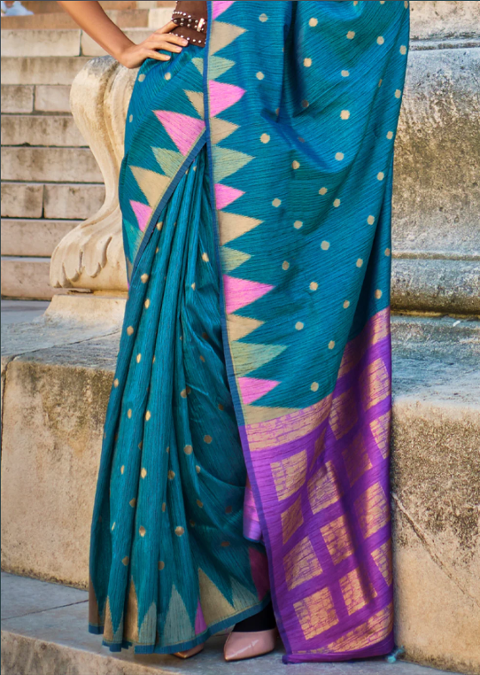 Blue Handloom Weaving Khaddi Silk Saree