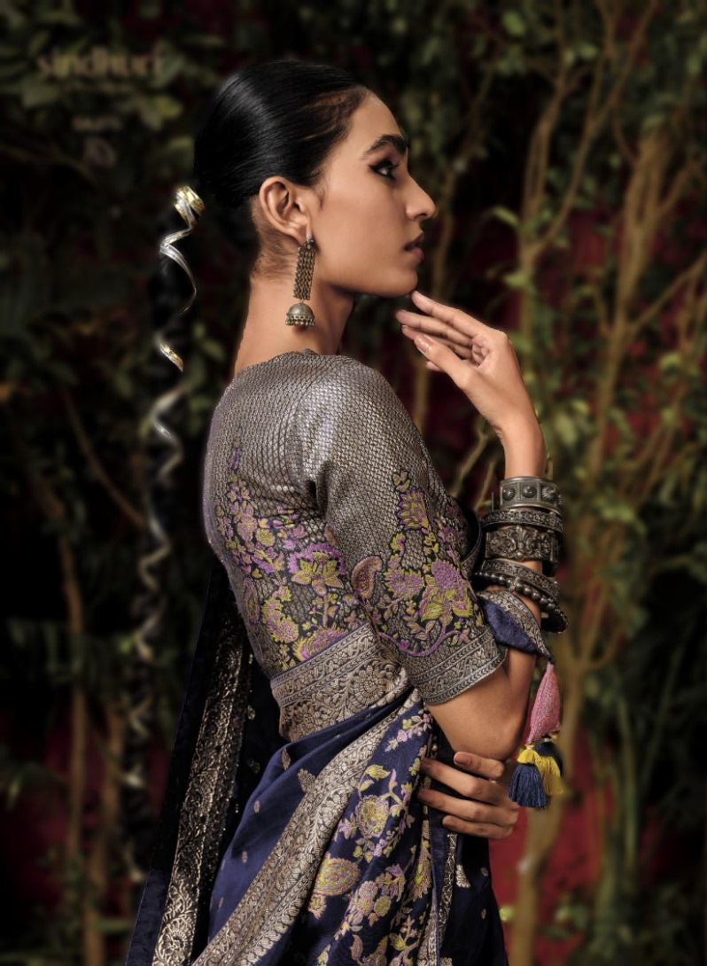 Blue Pure Viscose Dola Silk Saree