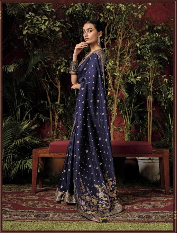 Blue Pure Viscose Dola Silk Saree