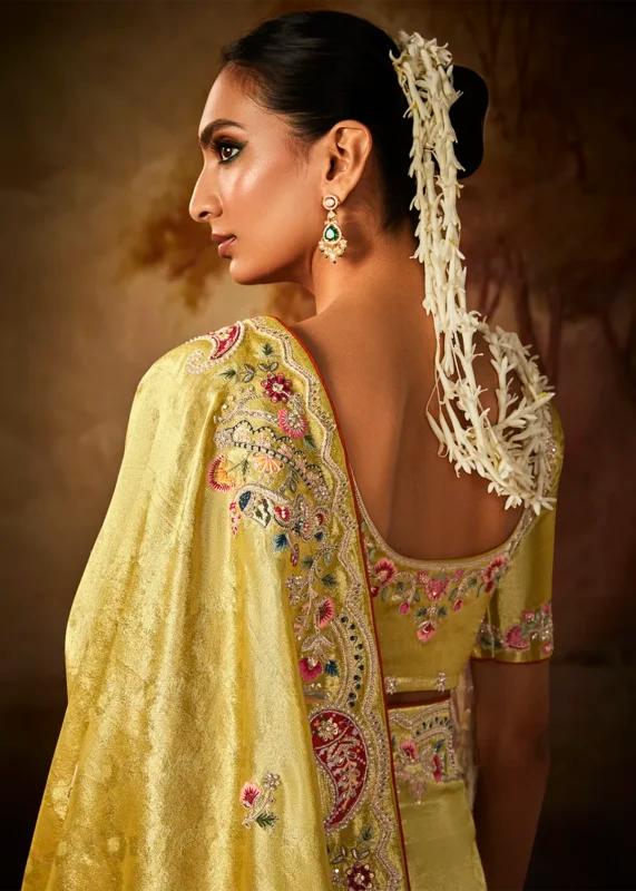 Bright Yellow Pure Banarasi Kanjivaram Saree with Heavy Pallu Weaving