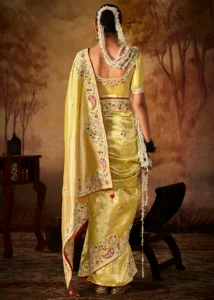 Bright Yellow Pure Banarasi Kanjivaram Saree with Heavy Pallu Weaving