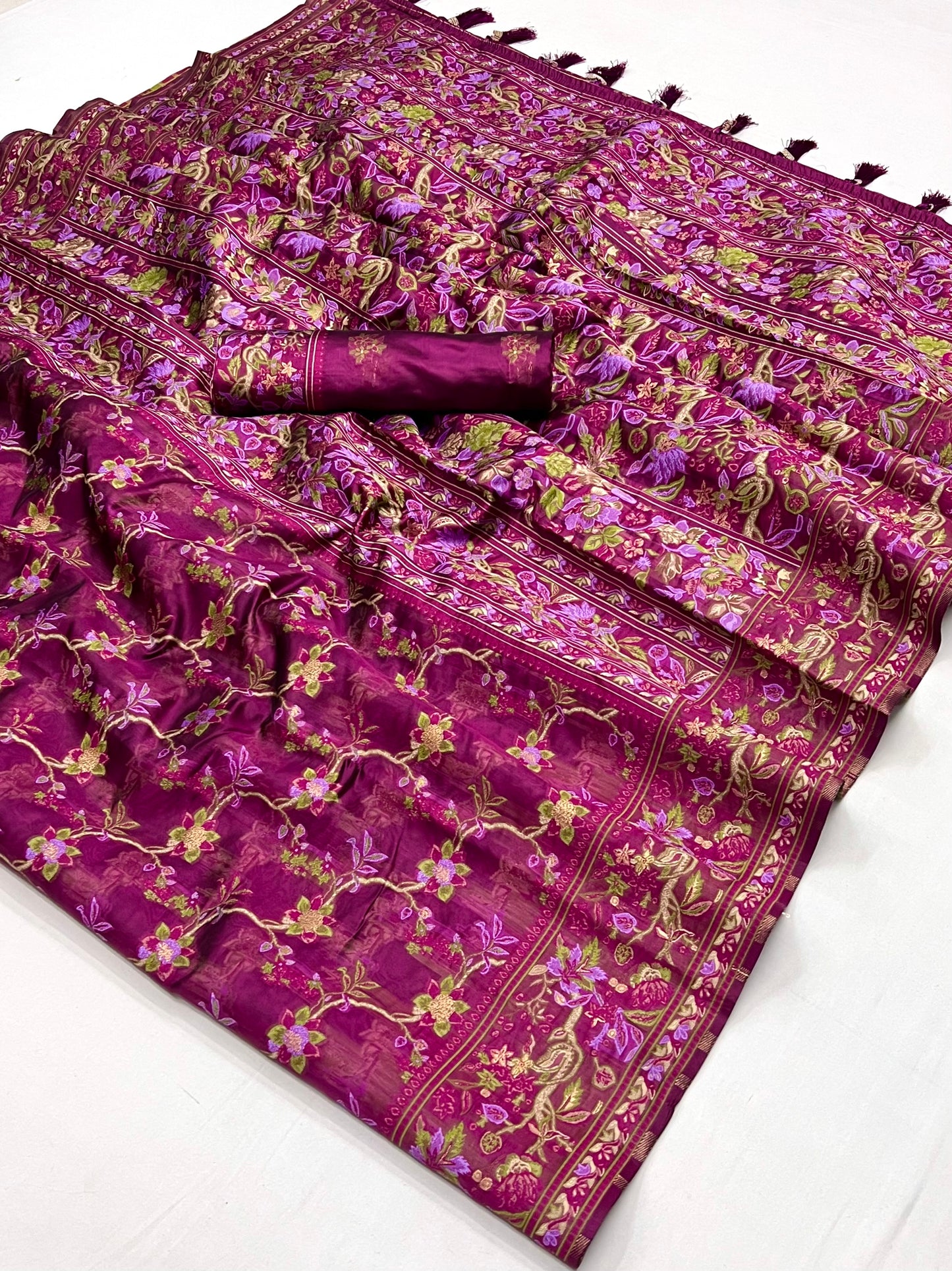 Mauve Pink Organza Parsi Handloom Weaving Saree