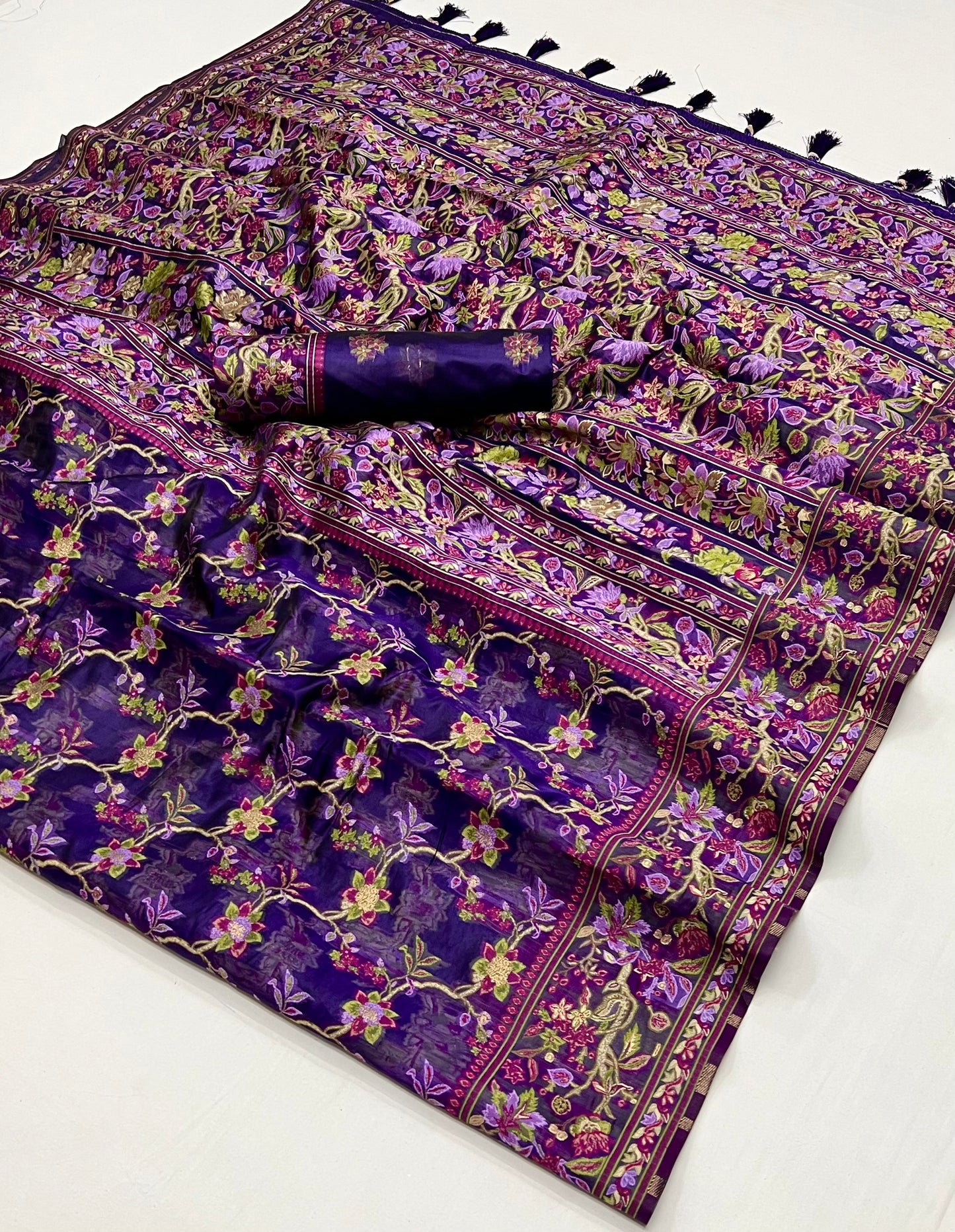 Blue Organza Parsi Handloom Weaving Saree