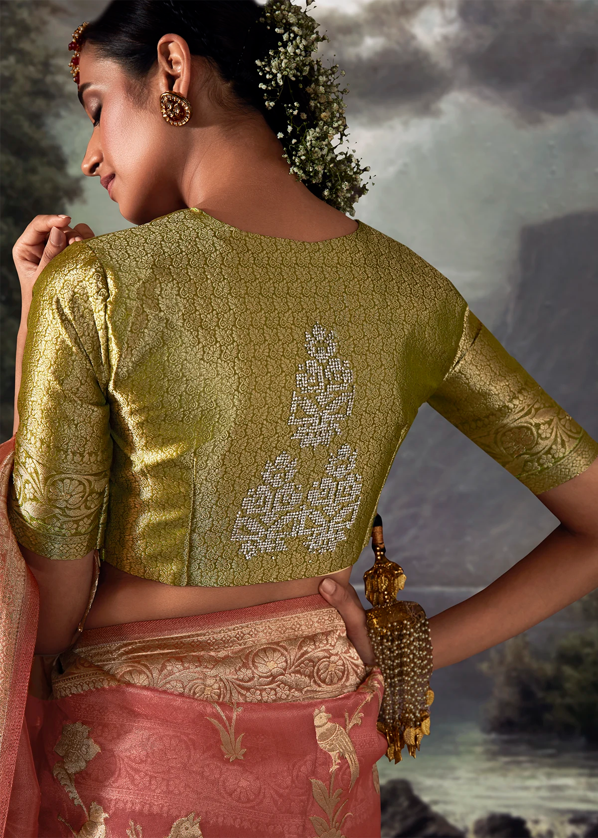 Peach Pure Banarasi Silk Saree