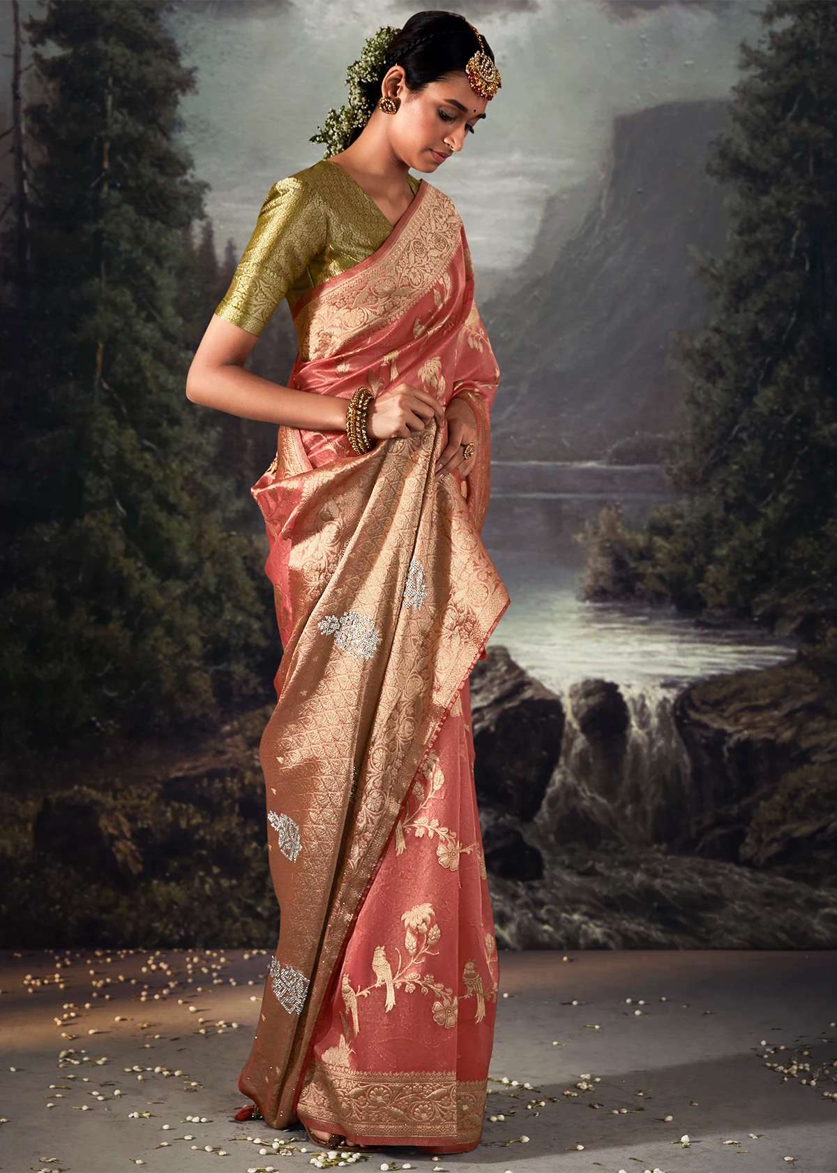 Peach Pure Banarasi Silk Saree