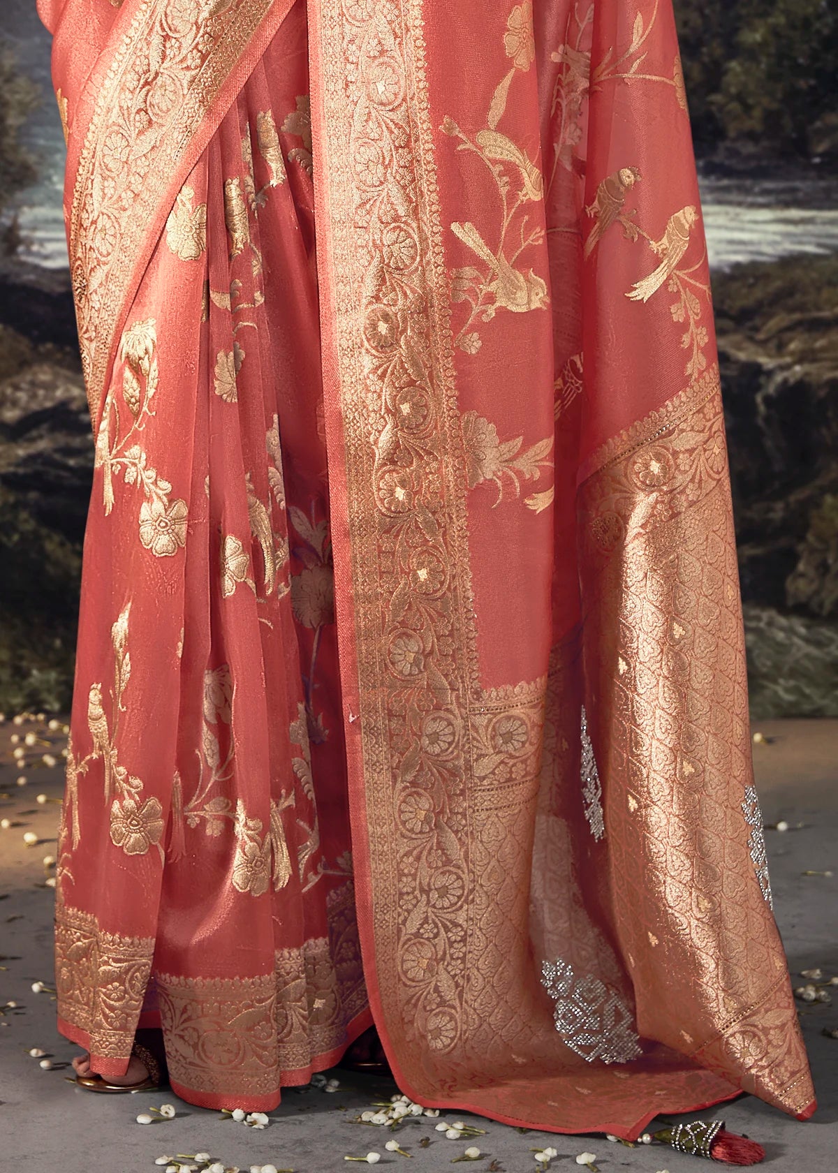 Peach Pure Banarasi Silk Saree