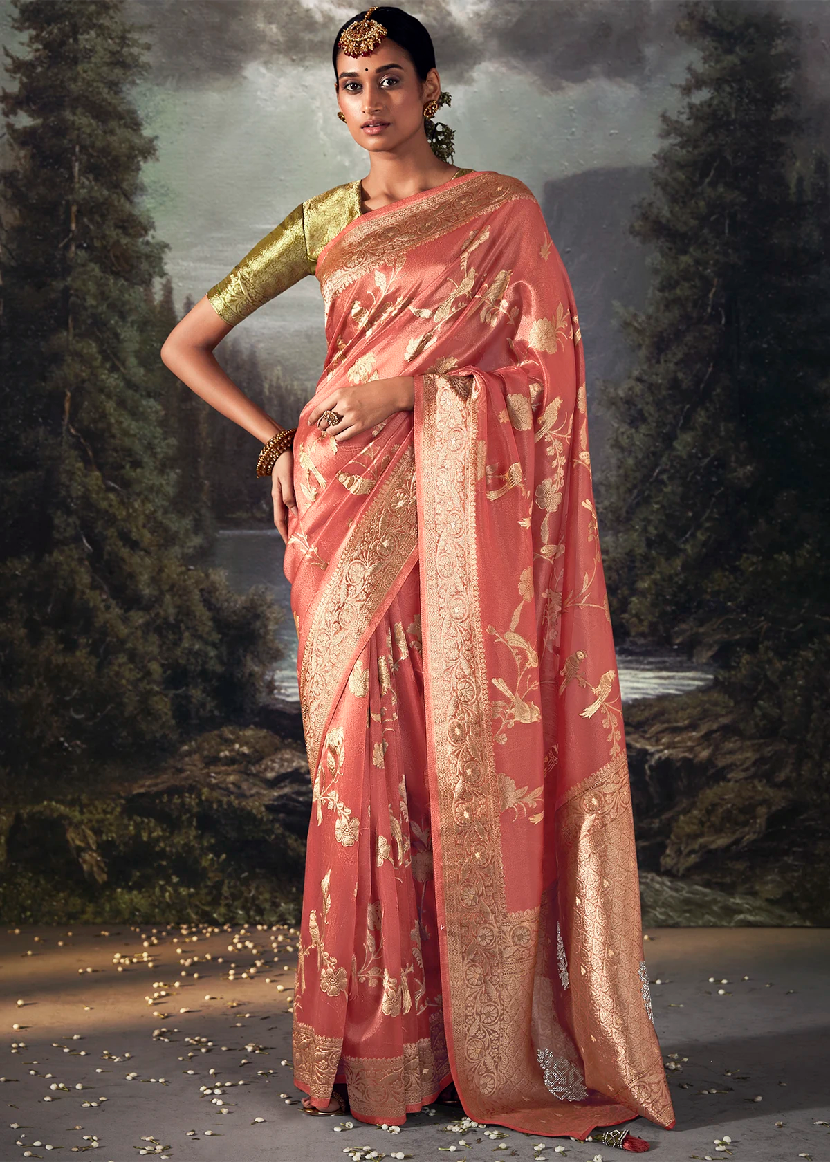 Peach Pure Banarasi Silk Saree