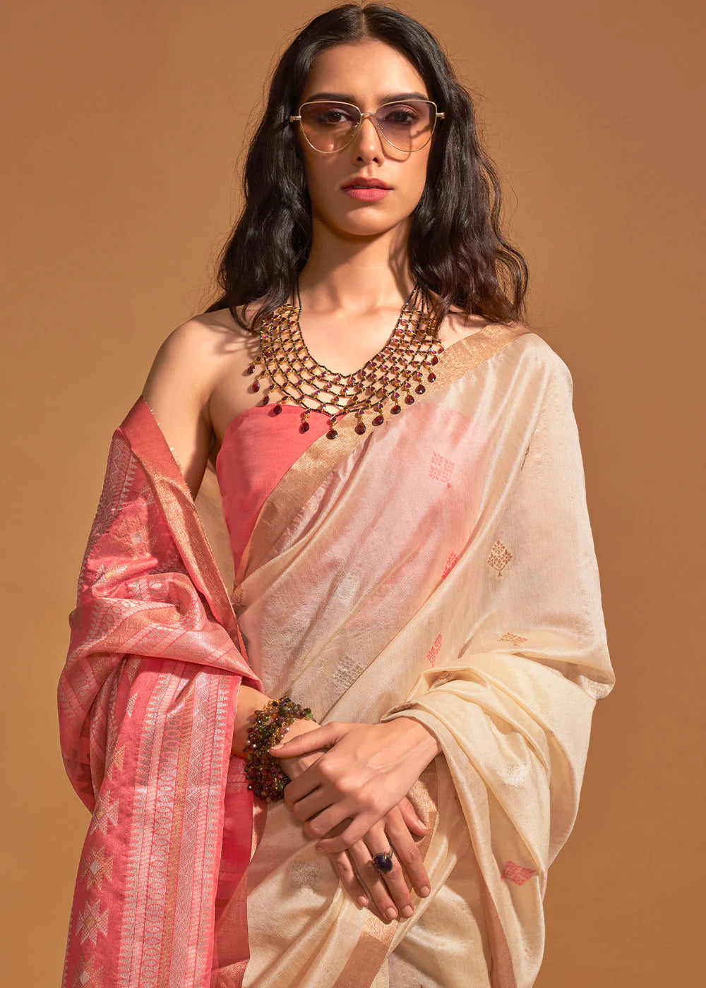 Off White Handloom Silk Saree