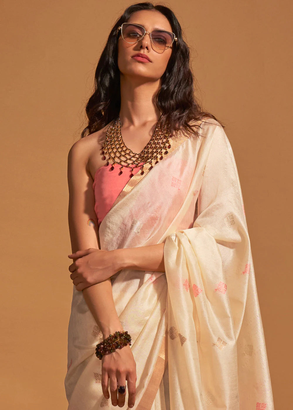 Off White Handloom Silk Saree