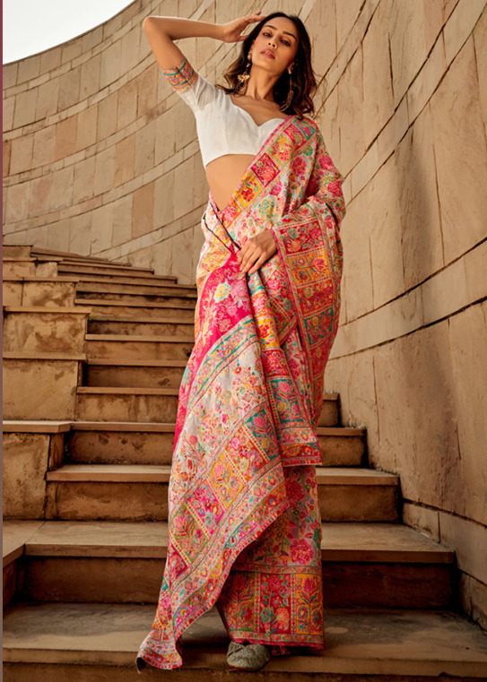 White Kashmiri Modal Saree