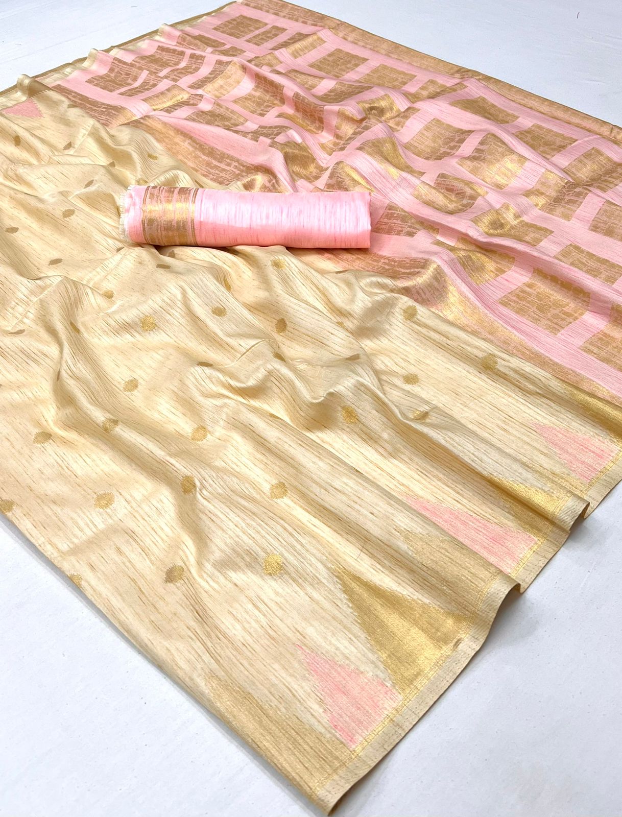 Cream Handloom Weaving Khaddi Silk Saree