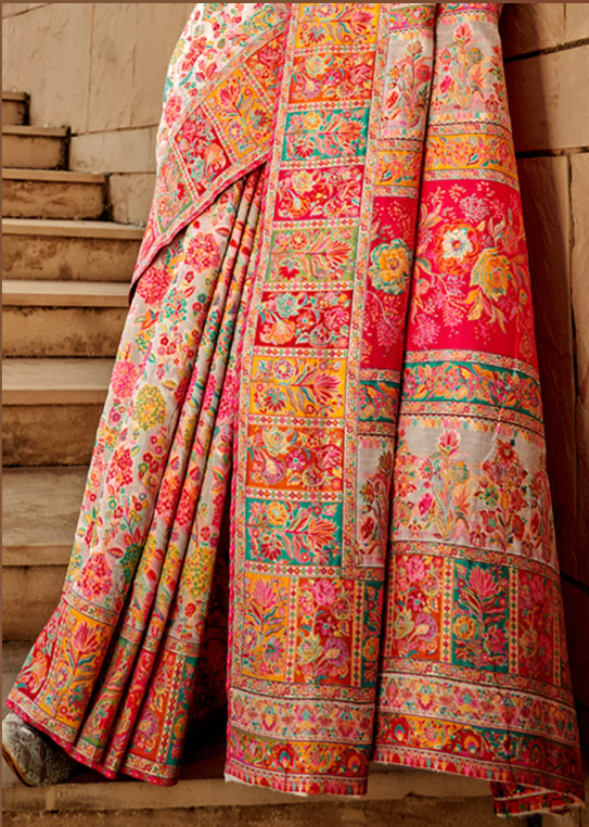 White Kashmiri Modal Saree