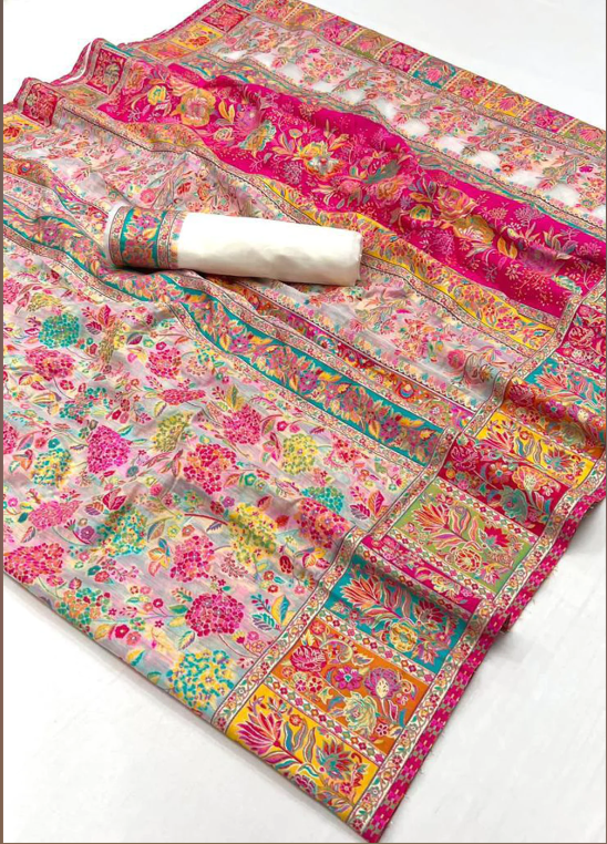 White Kashmiri Modal Saree