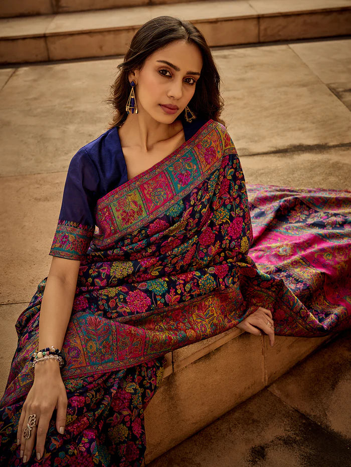 Blue Kashmiri Modal Saree