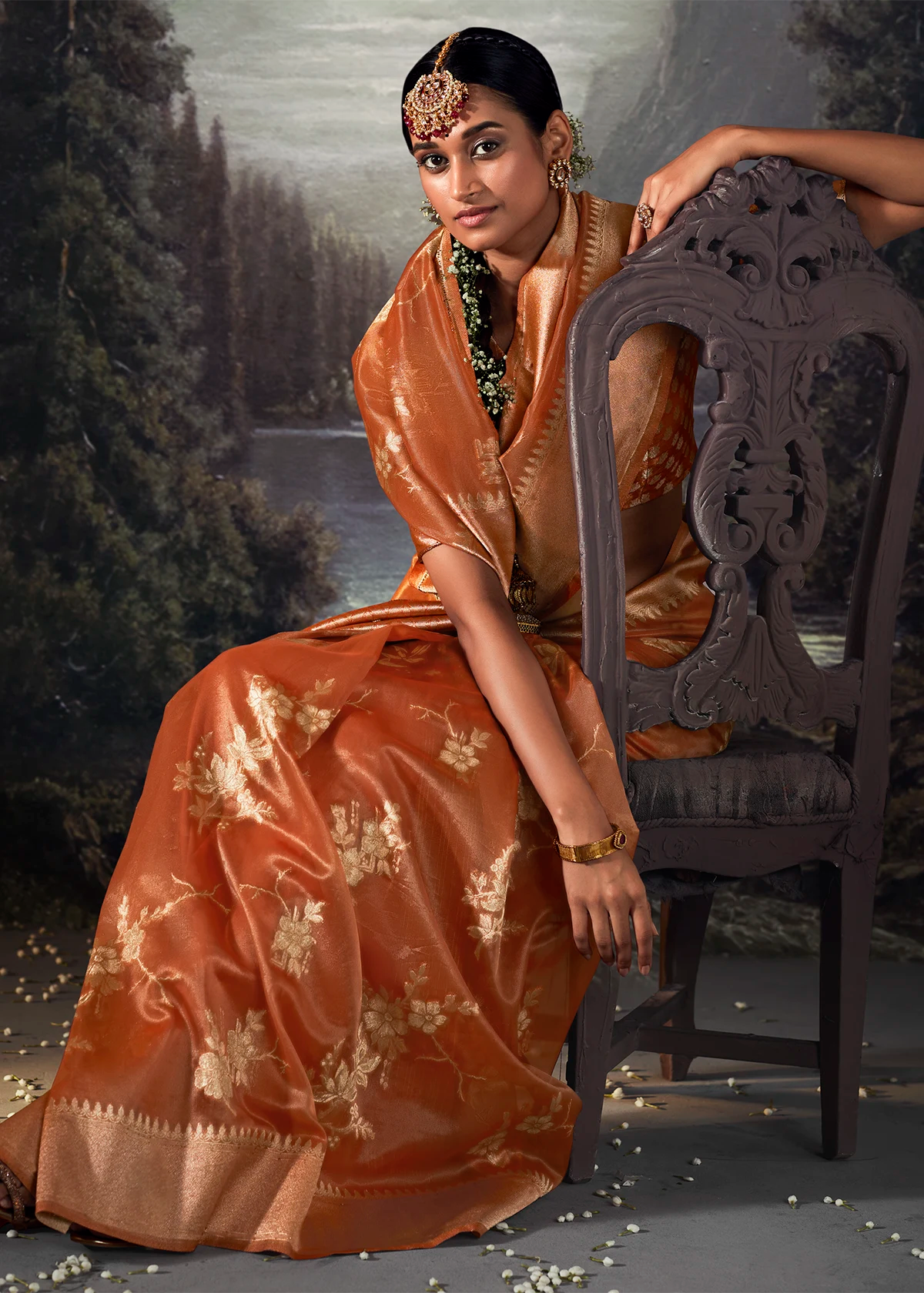 Orange Pure Banarasi Silk Saree