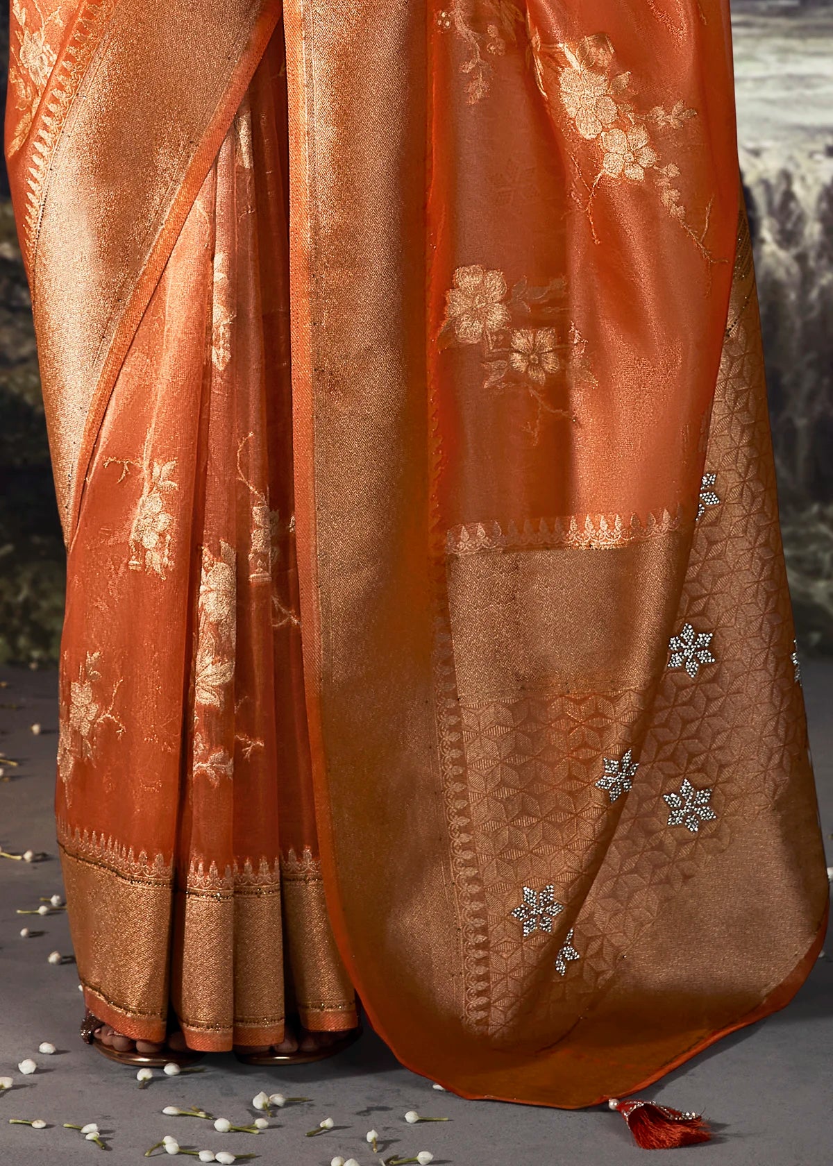 Orange Pure Banarasi Silk Saree