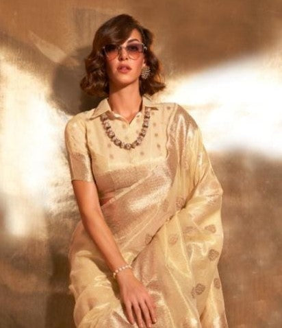 Gold Kora Tissue Paithani Zari Handwoven Saree