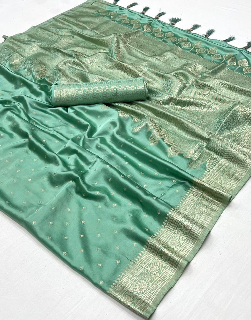 Pastel Green Pure Satin Handloom Weaving Silk Saree