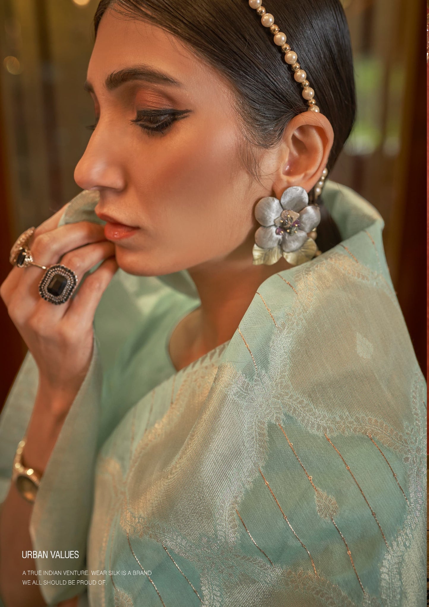 Green Modal Sequence Silk Saree