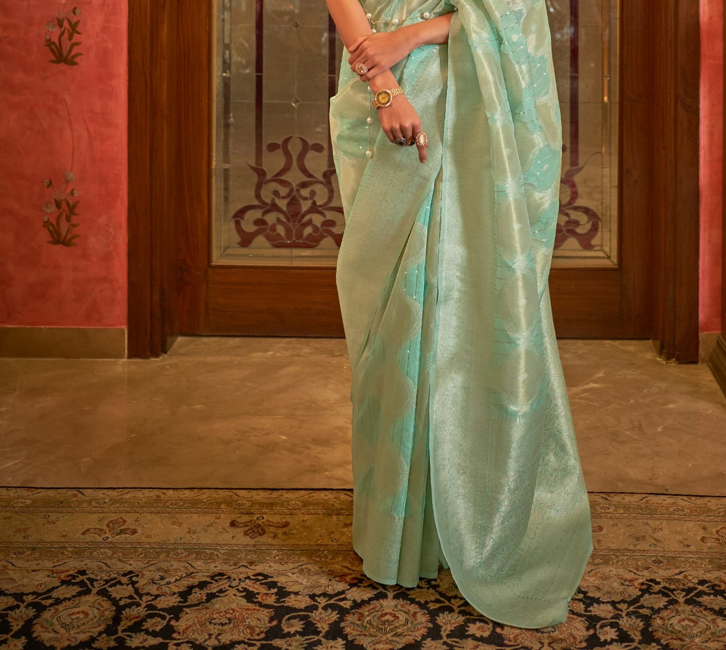 Green Modal Sequence Silk Saree