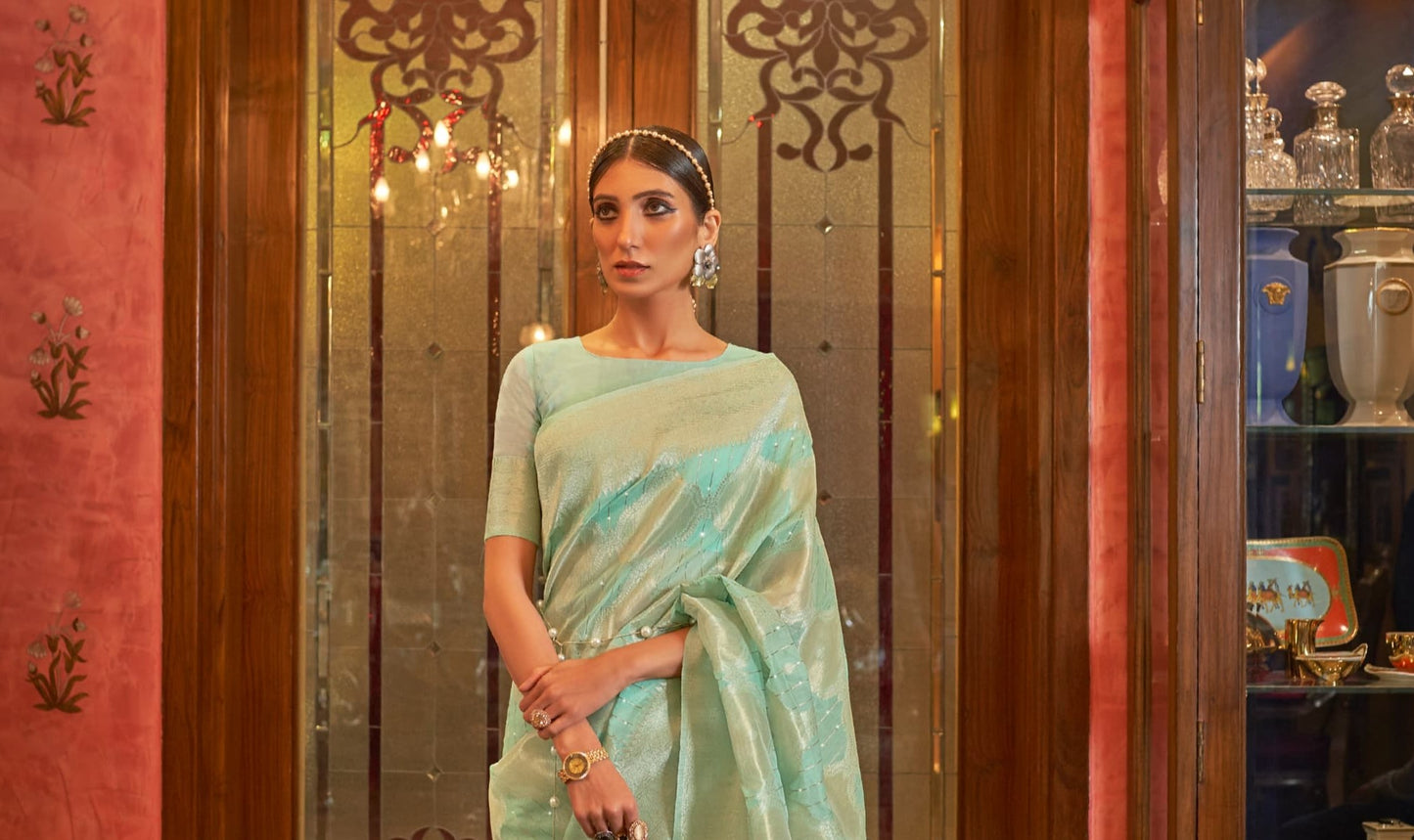 Green Modal Sequence Silk Saree