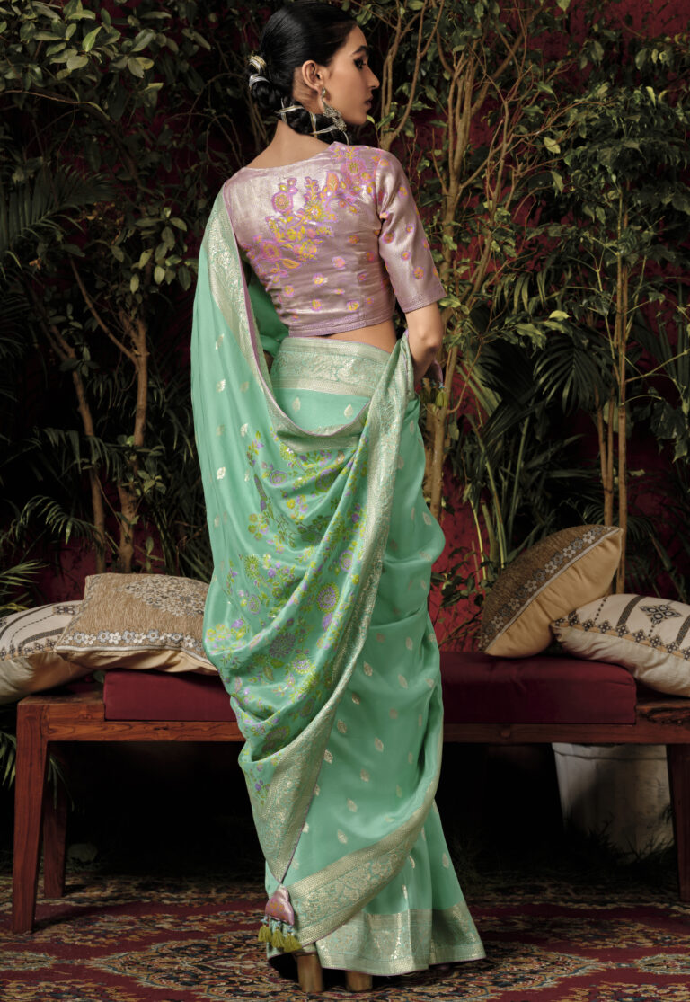 Green Pure Viscose Dola Silk Saree