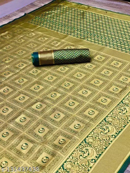 Green & Gold Soft Lichi Silk Saree