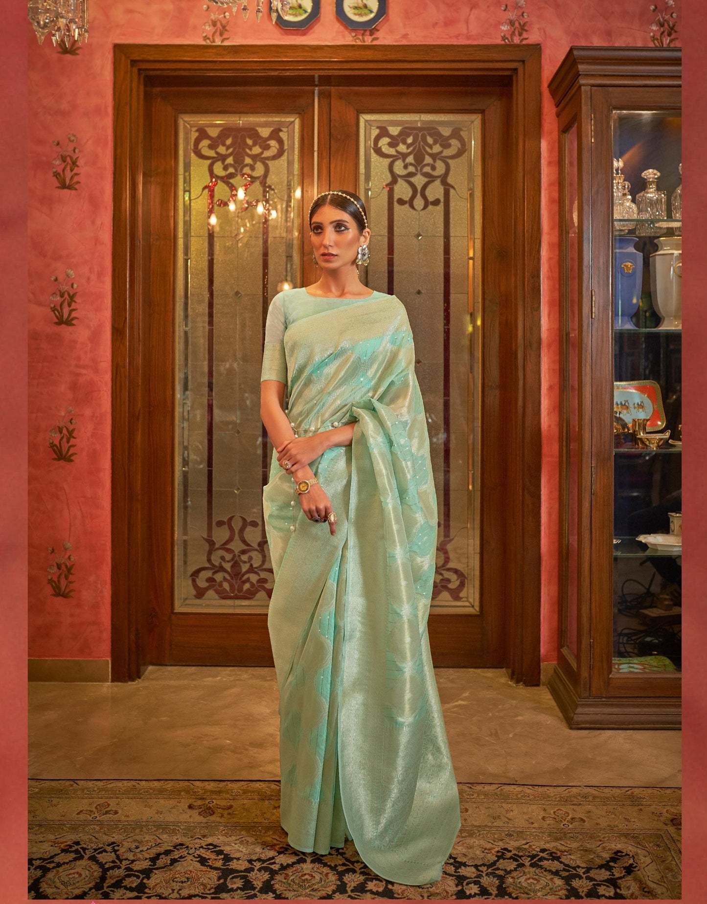 Green Modal Sequence Silk Saree