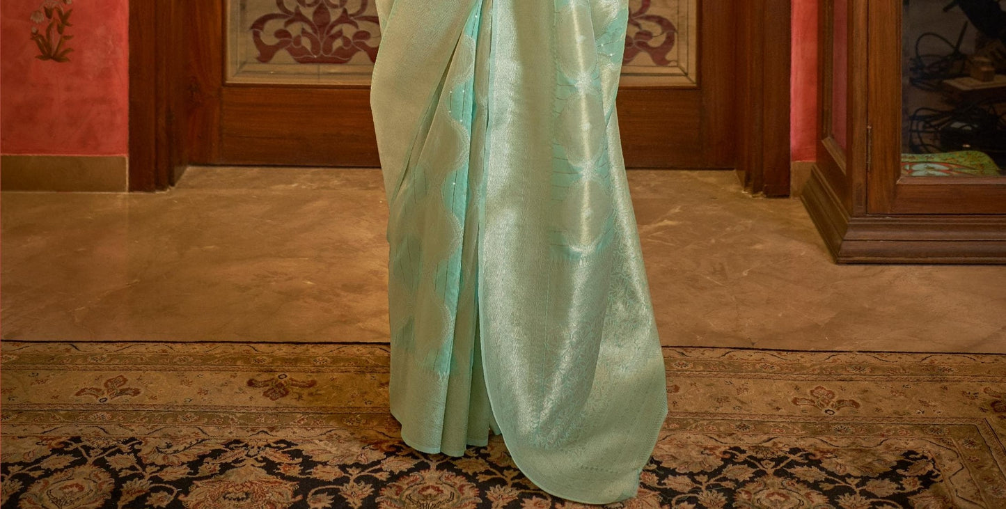 Green Modal Sequence Silk Saree