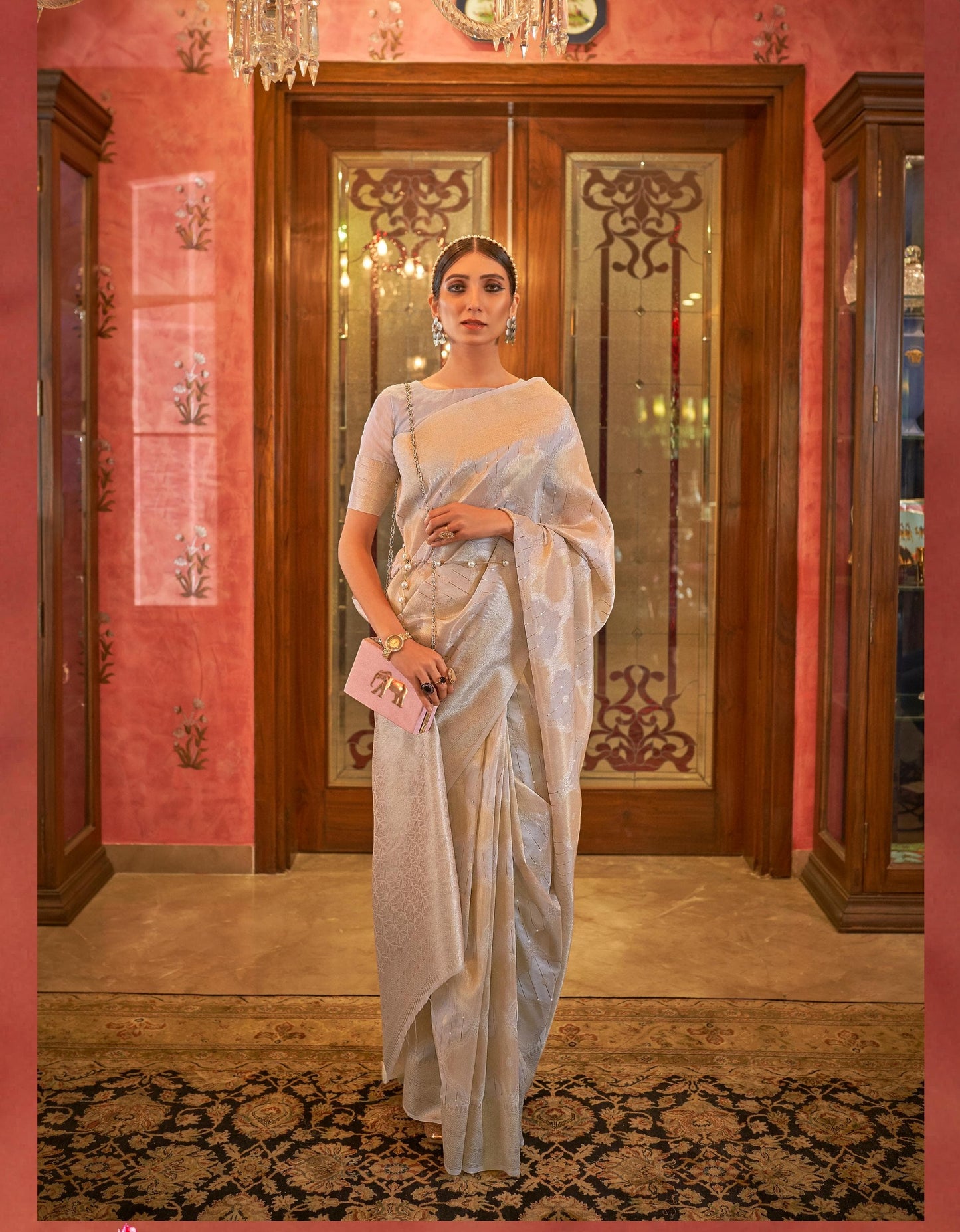 Grey Modal Sequence Silk Saree
