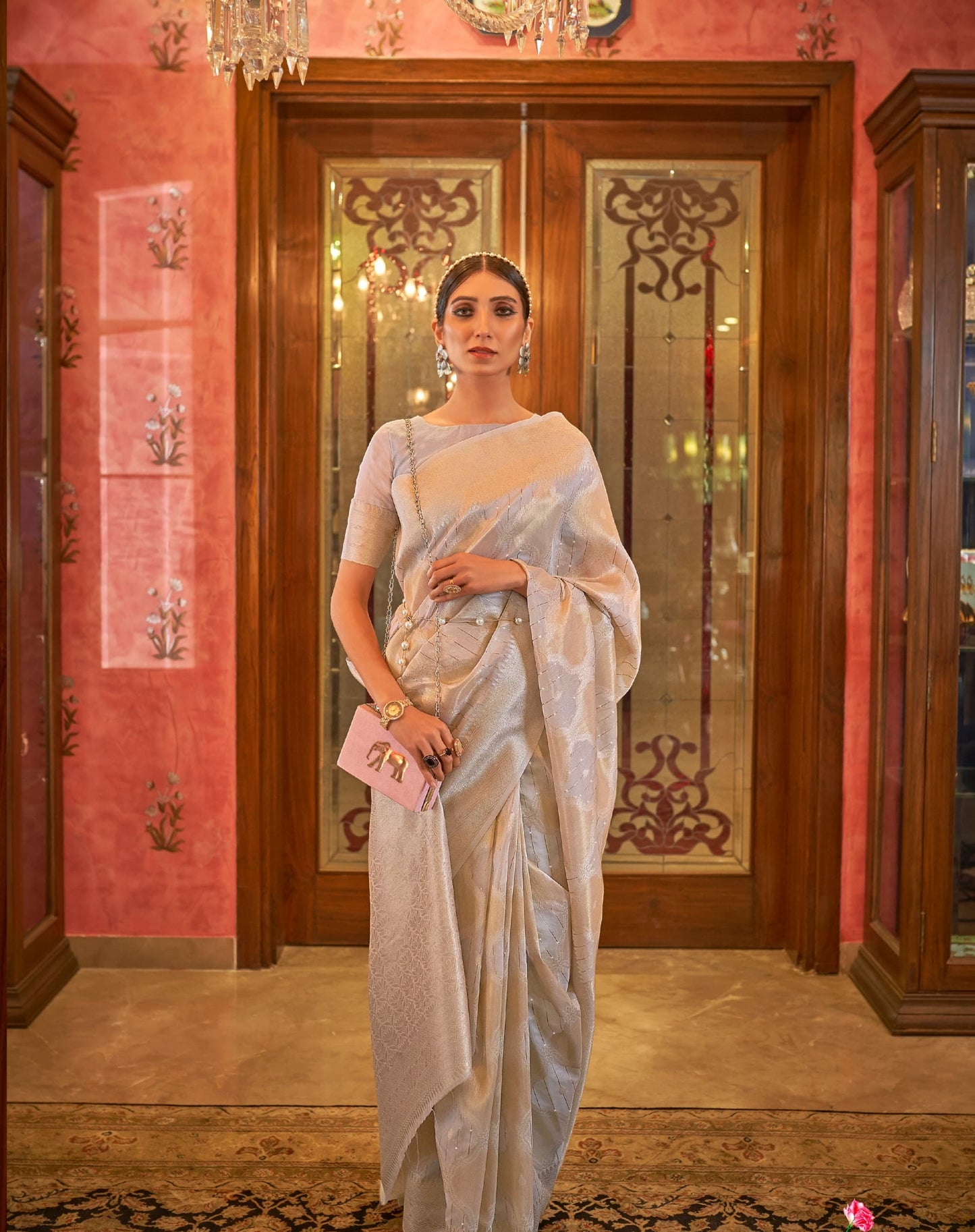 Grey Modal Sequence Silk Saree