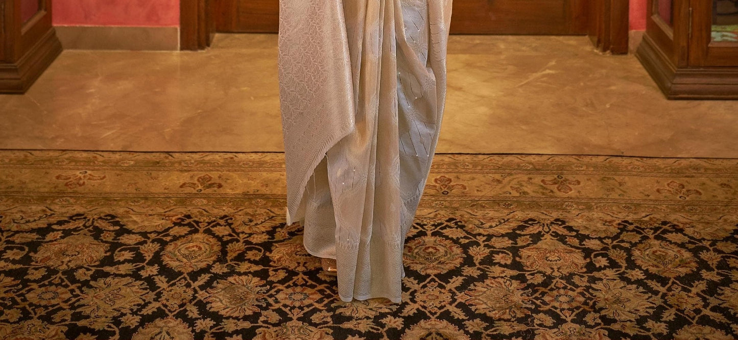 Grey Modal Sequence Silk Saree